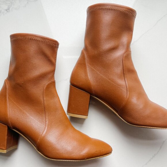 *Worn Once* Stuart Weitzman Yuliana Ankle Bootie Block Heel Briddle Brown 7.5 - Picture 3 of 7